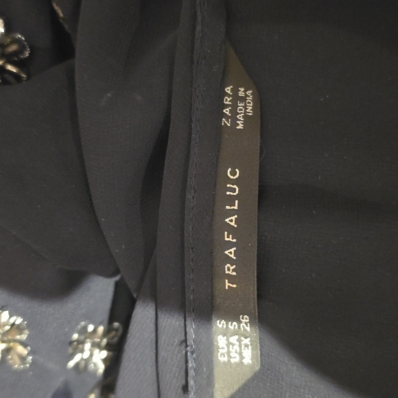 Zara Trafaluc Small Navy Beaded Chiffon V-Neck Sheath Shirt Dress - Picture 5 of 5